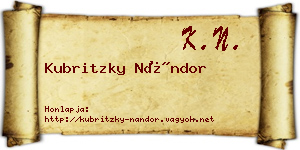 Kubritzky Nándor névjegykártya